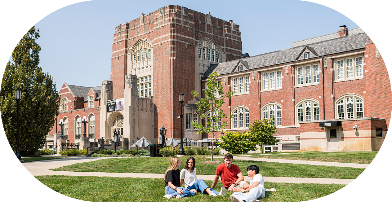University building with students